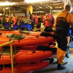 Waiting in the mud room to be called up for kayaking.  16 lucky people out of the 130 on the ship got to kayak including yours truly.