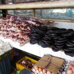 Huge bacon and sausage at the market.
