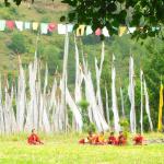 Monks outside the Chimi Lhakhang temple.