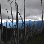 Prayer flags flapping in the fierce wind.
