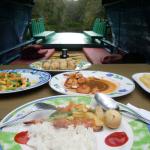 Lunch on the boat on the way to Camp Leakey.