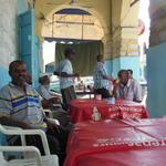 Having coffee with the locals.