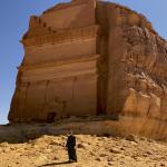 Qasr al-Farid, a single tomb carved into a small dome that stands alone in the open. The façade was never finished, so the heavily chiseled surface of the lower third documents how the tombs were fashioned from the top down.