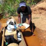 Stopping for lunch.  He peeled the vegetables while we were floating.