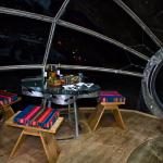 Futuristic dining room with hints of South America.
