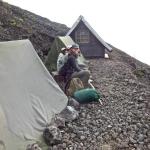 Getting ready to head down after a sleepless night in below freezing temperatures.