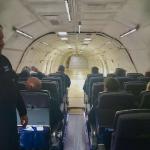 This 727-200 used to haul cargo. There are 5 rows for passengers in the aft section of the plane. 