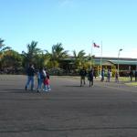 Arriving at the tiny airport.