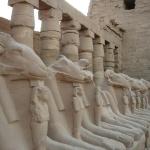 Avenue of the Sphinxes at the entrance to the Temple of Karnak.